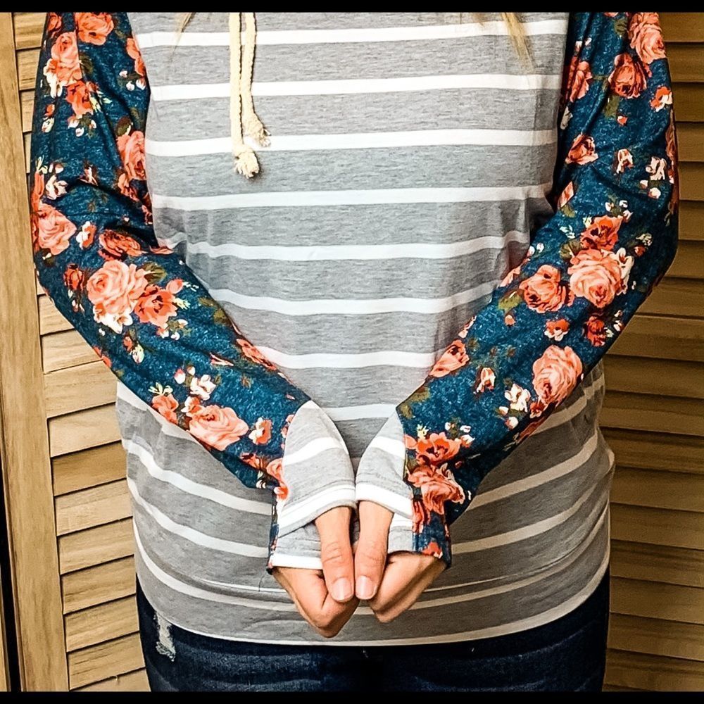 Floral stripes double hoodie